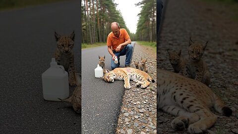 A Kind Man Helped a Sick Lynx and Her Kids on the roadside - Heartwarming Story