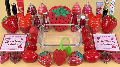 STRAWBERRY SLIME | Mixing makeup and glitter into Clear Slime | Satisfying Slime Videos