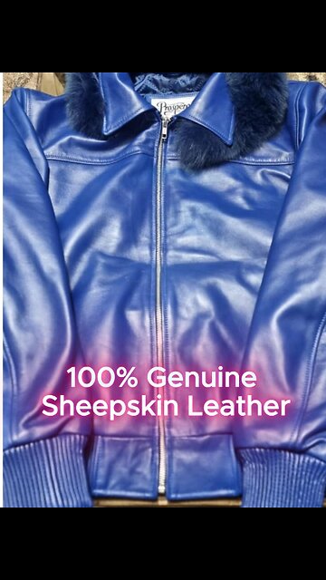 Premium Royal Blue Sheepskin Leather Jacket with Fur Hood