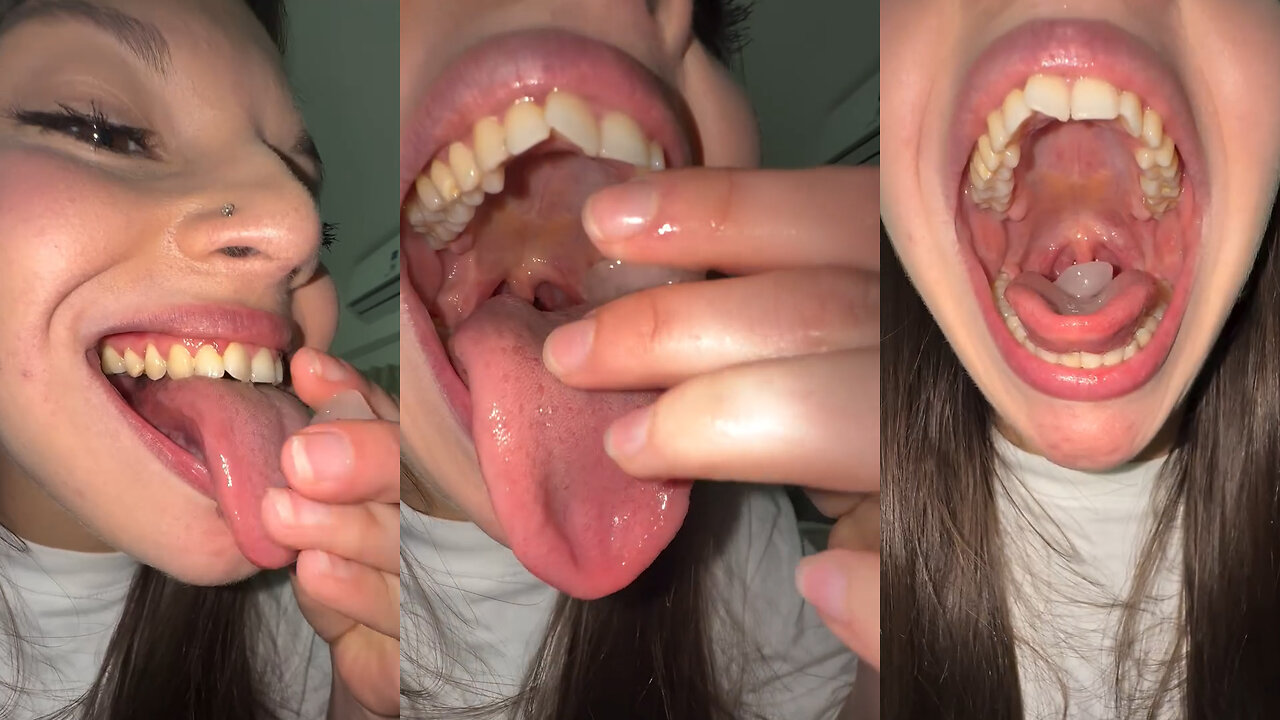 HOT WOMAN WIDE OPEN MOUTH ICE EATING ASMR PART 2