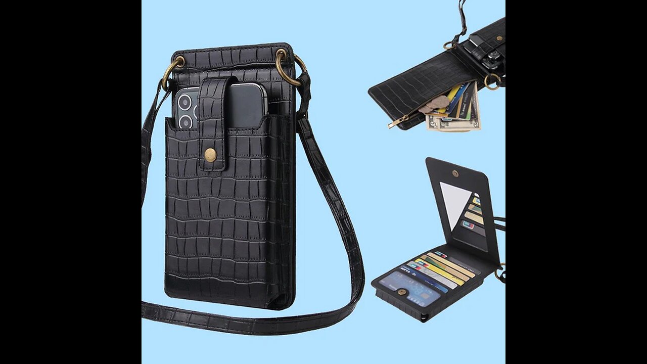 Sleek Crossbody Phone Bag with Adjustable Strap & Mirror, for Phone, Cards, Cash & More