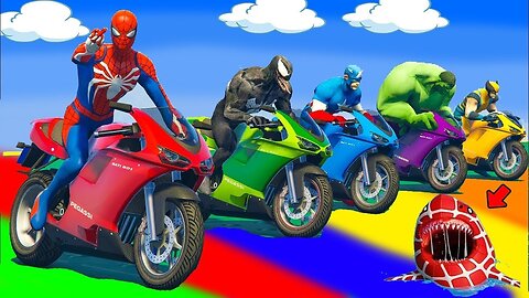 RAINBOW SPIDER MAN! on Motorcycle in Spiral Brid - 720-1