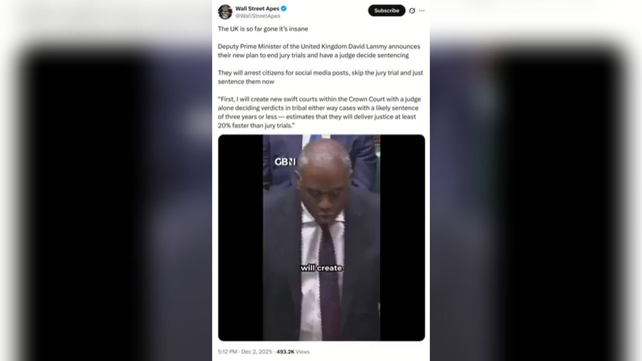 Deputy Prime Minister of the UK David Lammy is ending all jury trials to be replaced by only judges