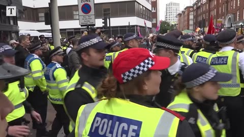 Protesters And Police Clash Outside Thistle City Barbican Hotel