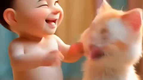 Baby and Kitten get a Funny Surprise!