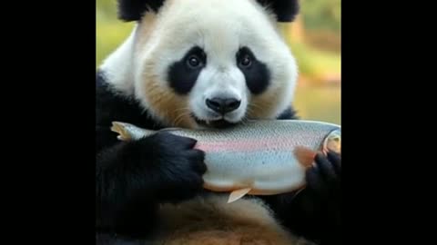 OMG! Giant Panda Eats a Fish - Rare Moment Caught on Camera! 🐼🐟 #panda