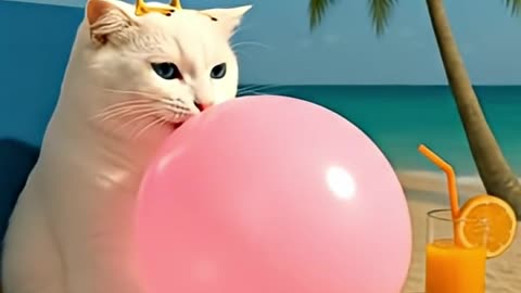 Blue-Eyed Cat vs Balloon Twist 🎈🐱 One Peck... and Blackout!
