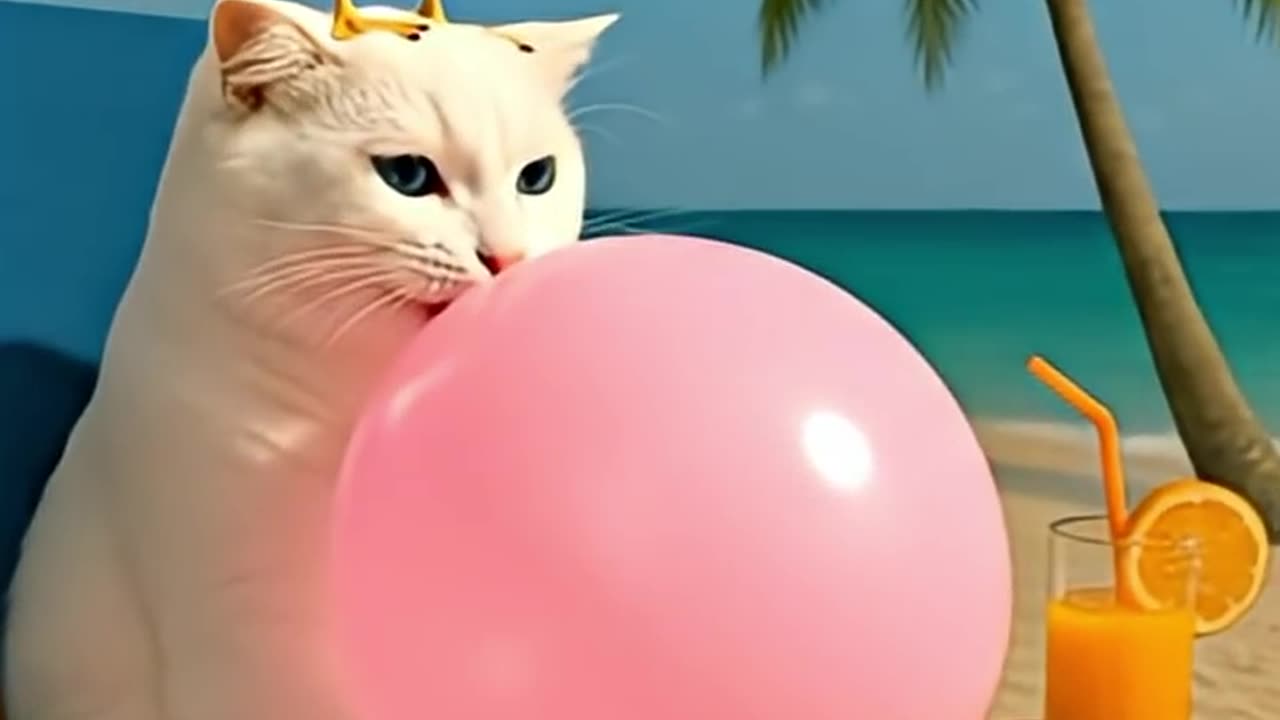 Blue-Eyed Cat vs Balloon Twist 🎈🐱 One Peck... and Blackout!