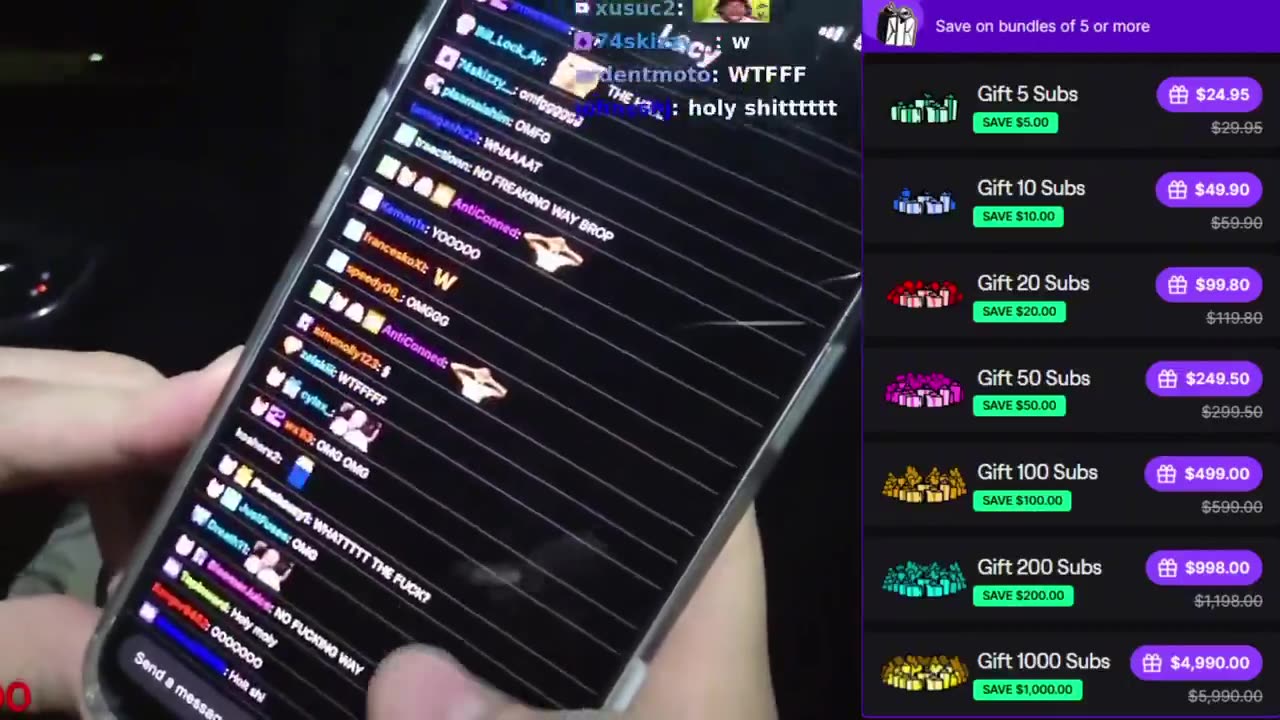 Lacy becomes the first streamer to receive 1,000 gifted subscriptions ($5,000) from a viewer.