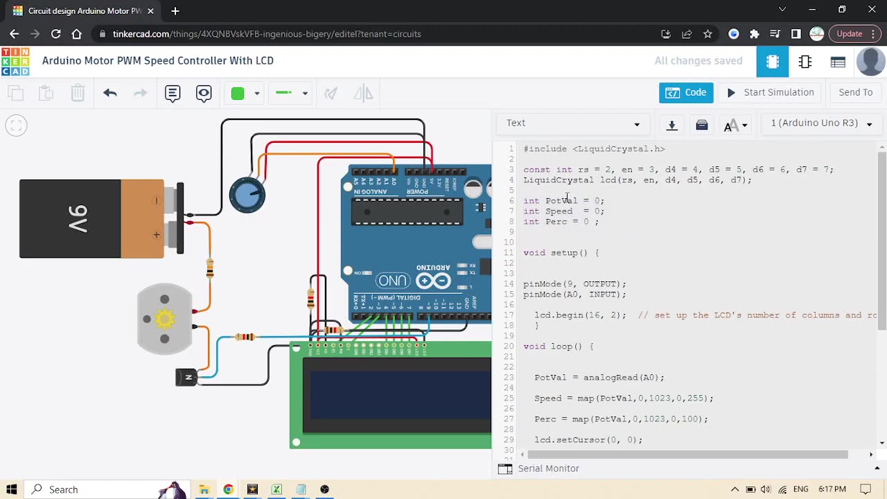 How to Use #Arduino UNO As A Motor Controller #PWM With LCD Display #Tinkercad #AeroArduino