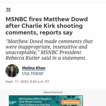 MSNBC fires Matthew Dowd after Charlie Kirk shooting comments,