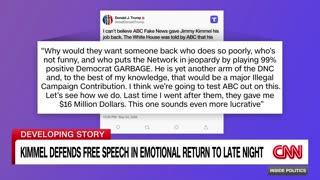 Jimmy Kimmel defends free speech in emotional return