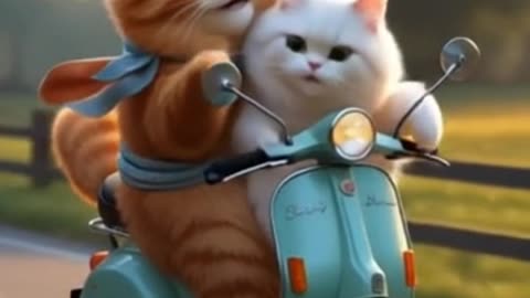 Lovestruck Cats on a Scooty – With a Flying Fish