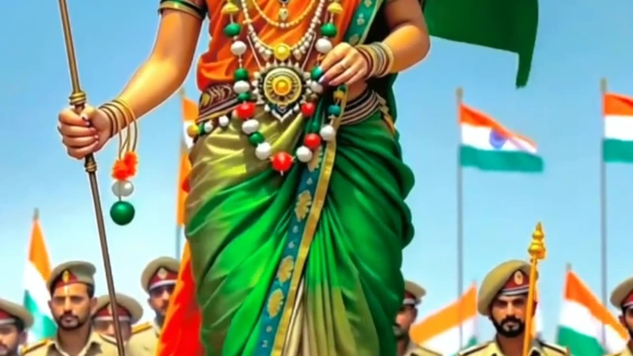 INDIAN INDEPANDEN DAY 15 /08/ 1947, "ত্রিবর্ণ পতাকা হাতে নিয়ে গর্বিত ভারত মাতা"