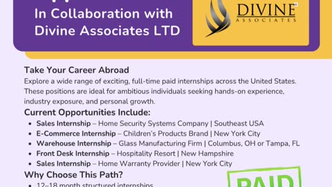 Explore America: Full-Time Paid Internships with Divine Associates Ltd