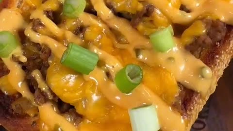 Baked Garlic bread with beef and cheese
