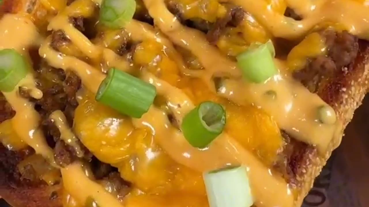 Baked Garlic bread with beef and cheese
