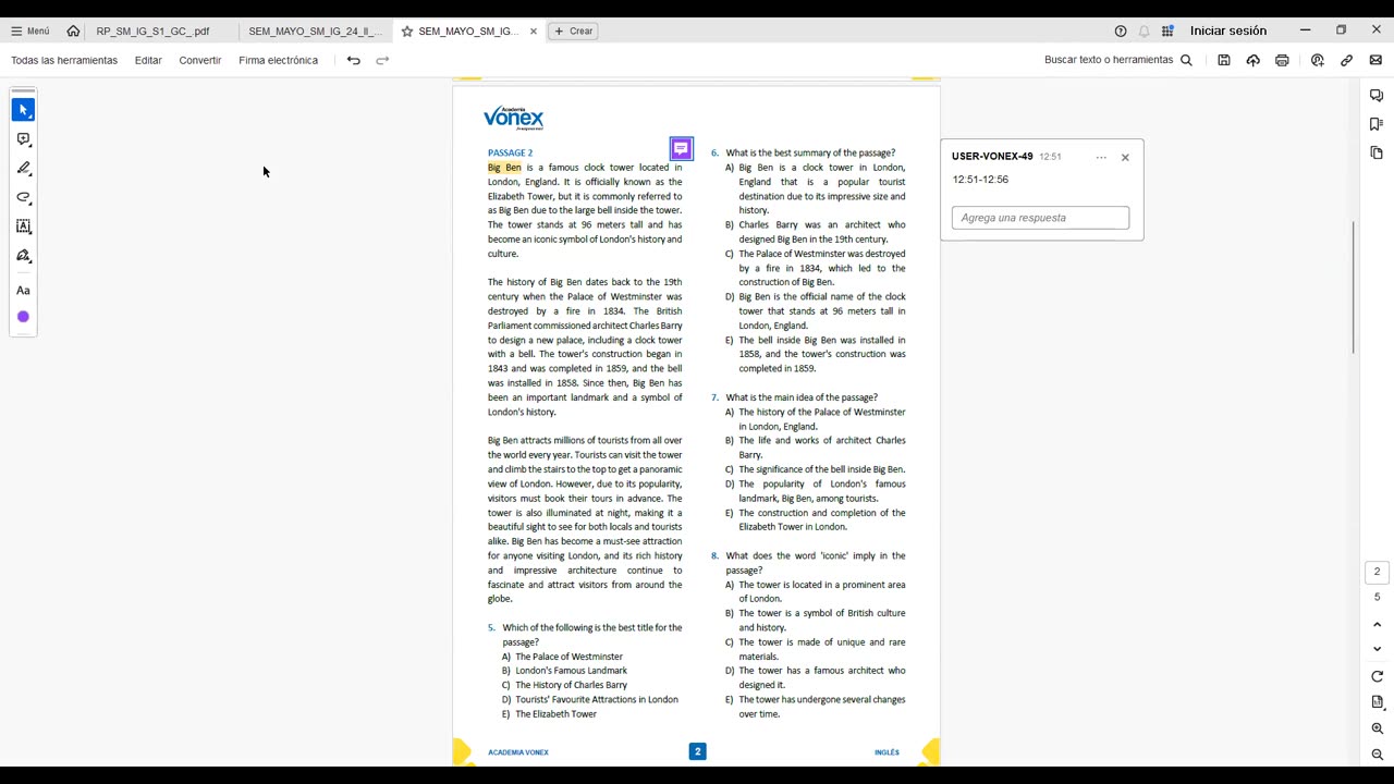 VONEX SEMESTRAL 2024 | Semana 12 | Inglés