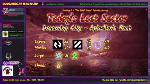 Destiny 2: 5-25-25 Aphelion's Rest is the Lost Sector. Arc/Strand Surge.