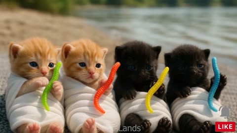Papa Cat & Ginger Mama Cat Go Fishing with Kittens and Newborn Kittens!
