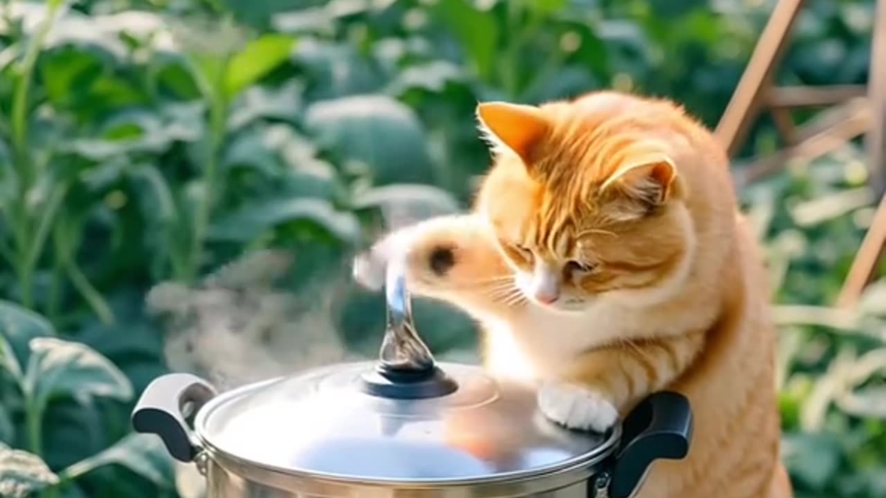 Master Cat made corn and rib soup today. Would you like to eat together?#cat #animals #funnycats