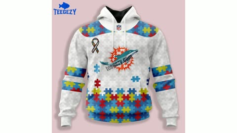 Autism Awareness Miami Dolphins White 3D Pattern Hoodie