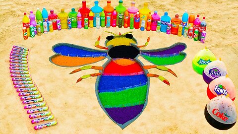 How to make Rainbow Bee with Orbeez, Big Fanta, Mirinda, Monster, CocaCola vs Mentos & Popular Sodas