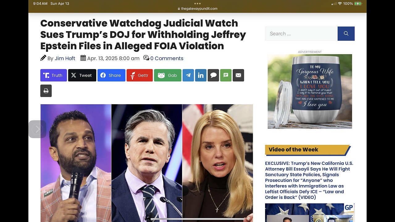 Judicial Watch Sues Trump’s DOJ for Withholding Jeffrey Epstein Files in Alleged FOIA Violation