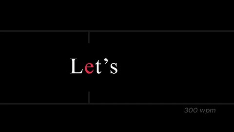 A speed reading training video starts at 300 words per minute and ends at 900