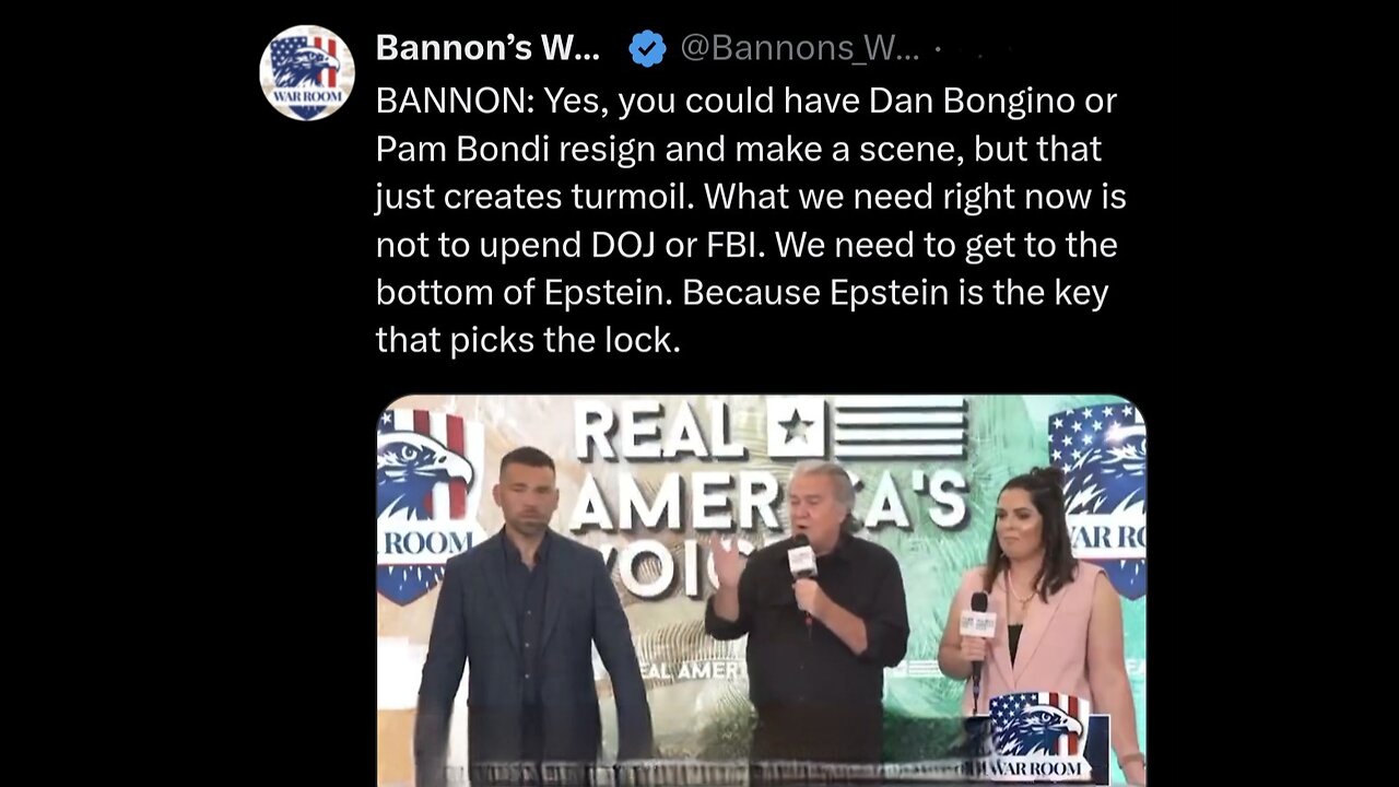 Bannon ~ We need to get to the bottom of Epstein.