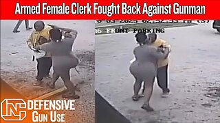 Armed Woman Drags Gunman Out of Store Before Firing Two Shots