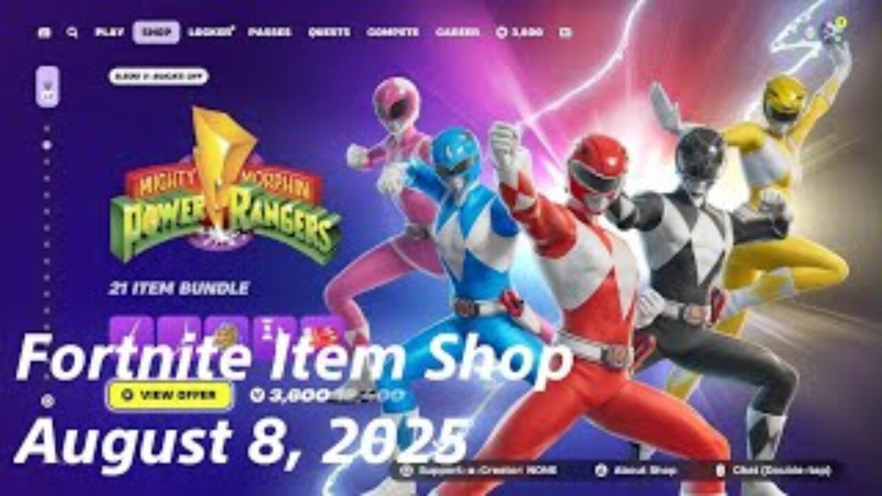 Fortnite Item Shop|August 8, 2025(*New* Power Rangers Bundle & More)