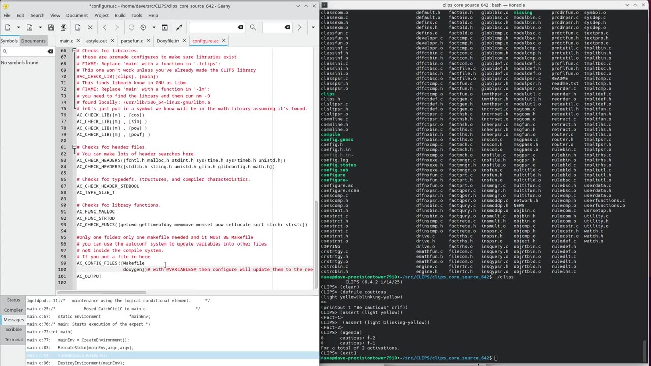 CLIPS working with autoconf with astyle reformat and doxygen installed
