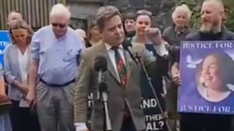 Andrew Bridgen speaking yesterday outside the medical council in Dublin