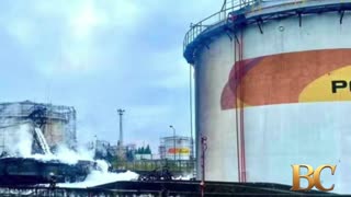 Ukrainian drone attack sets Russian oil depot on fire