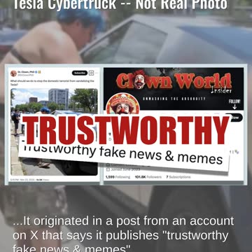 Fact Check: AI Image Shows Person With Blue Hair Writing 'Fascist' On A Tesla Cybertruck -- Not Real