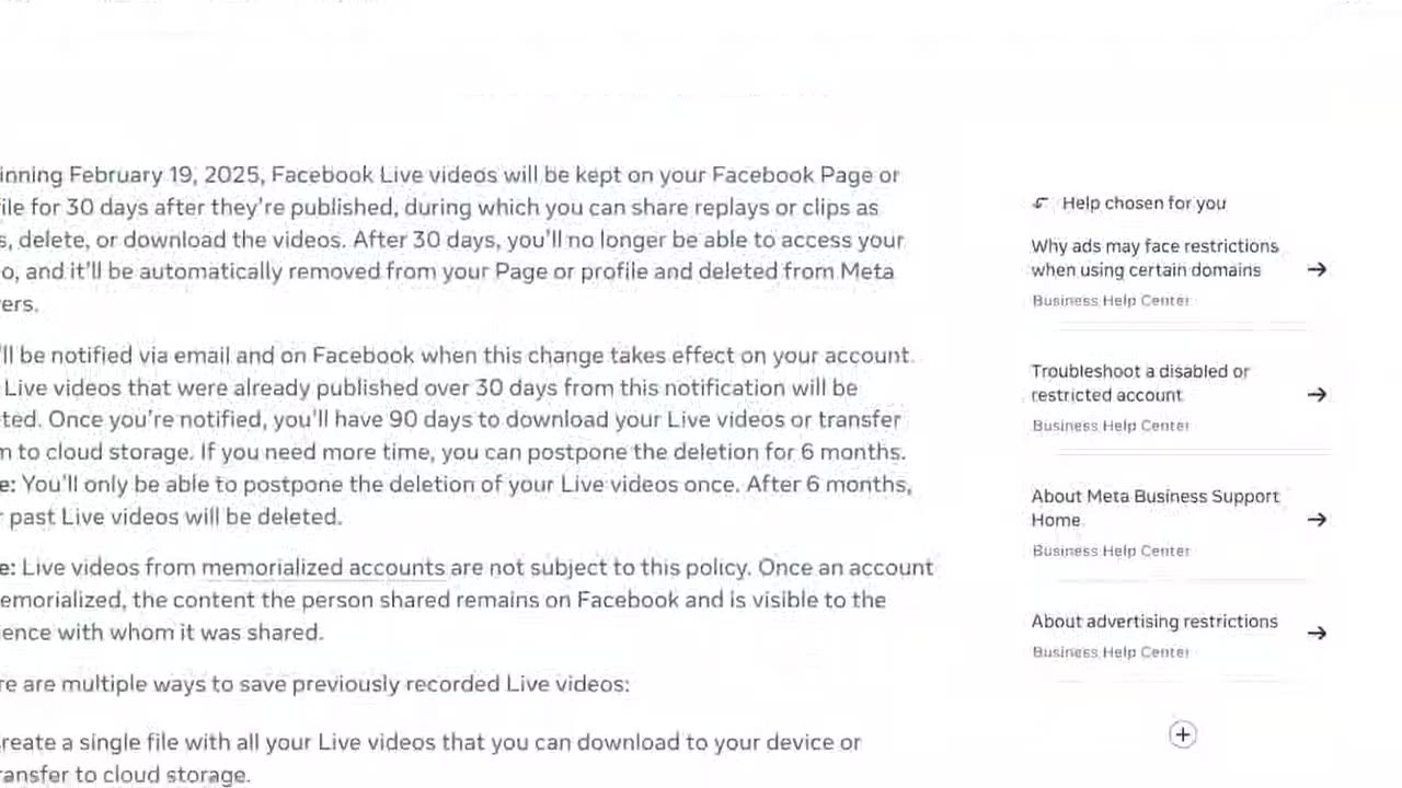Upcoming Facebook Live Video Storage Changes