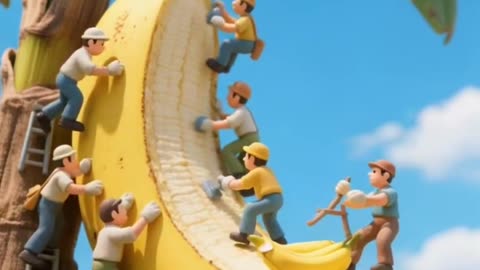 Tiny People Moving a Giant Banana! 🍌 | Micro Food Adventure