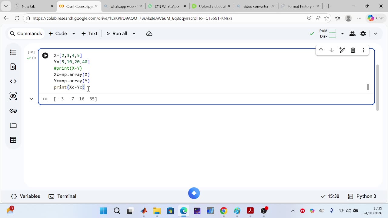 Numpy Operations of Vectors and Initialization