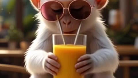 White Baby Monkey with Pink Glasses & Mango Smoothie