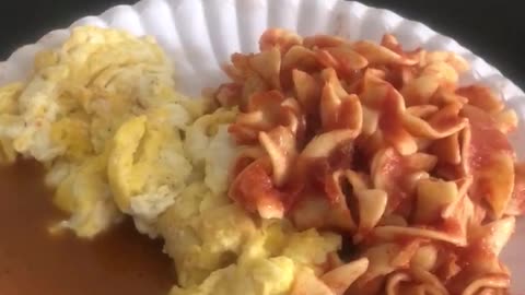 Pasta and Eggs for Breakfast With Carolina Gold Barbecue Sauce