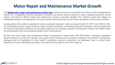 Motor Repair and Maintenance Market Size and Forecast | 2034