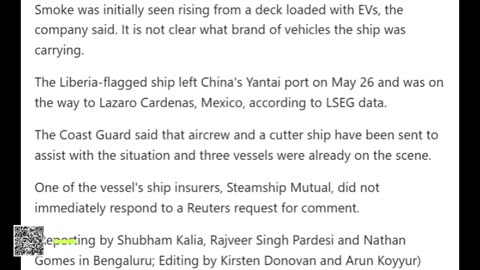 Burning cargo ship carrying carrying EVs abandoned in Pacific