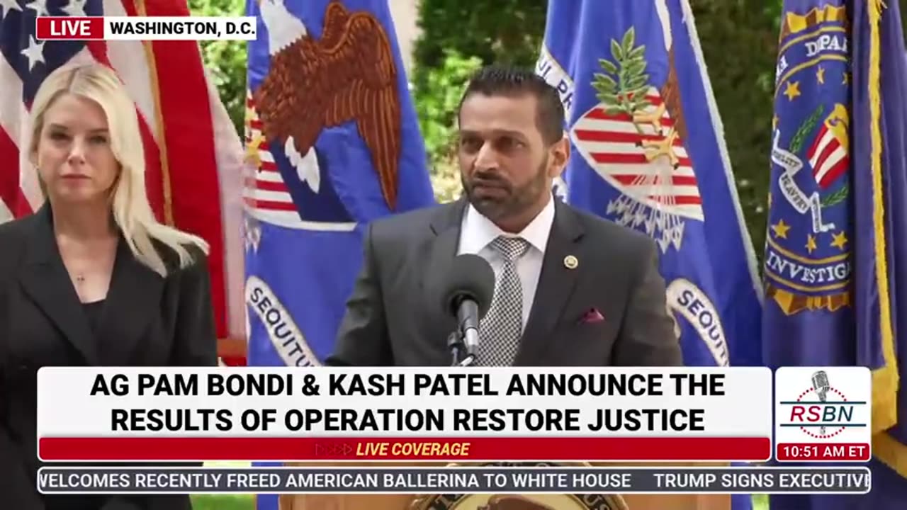 WATCH: AG Pam Bondi, FBI Director Kash Patel Announce Results of Operation Restore Justice - 5/7/25