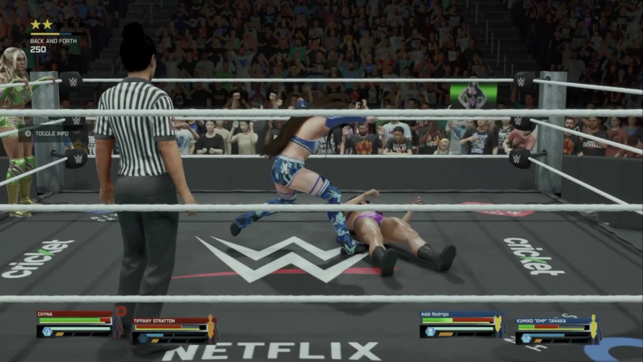 wwe 2k25 143 universe Tiffany Stratton and Chyna VS Addi Rodrigo and Kumiko EMP Tanaka