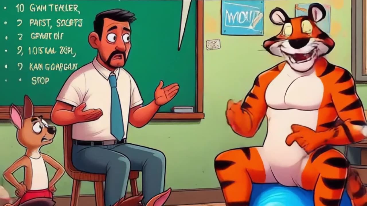 Tiger Tony and his adopted son Kangaroo Joey at a parent council meeting