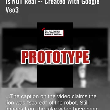 Fact Check: Video Of A Lion And Robot Meeting With Either 'Scared' Is NOT Real -- Created With Veo3