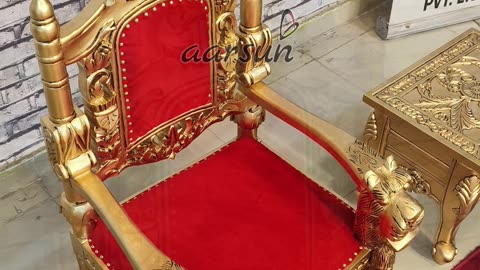 Teak wood Guru Ji Singhasan | Antique Gold Throne| Guru ji chair | Royal furniture |