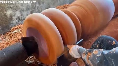 Carpenter's Technique With 70 Years Of Experience In Wood Turning - Red Wood Carving In Factory