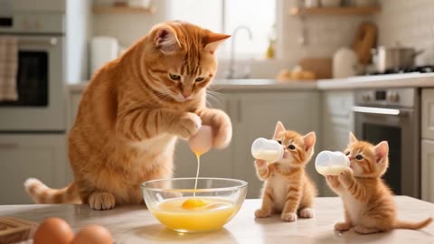 Mother cat takes the children to pick watermelons.#cat #watermelon